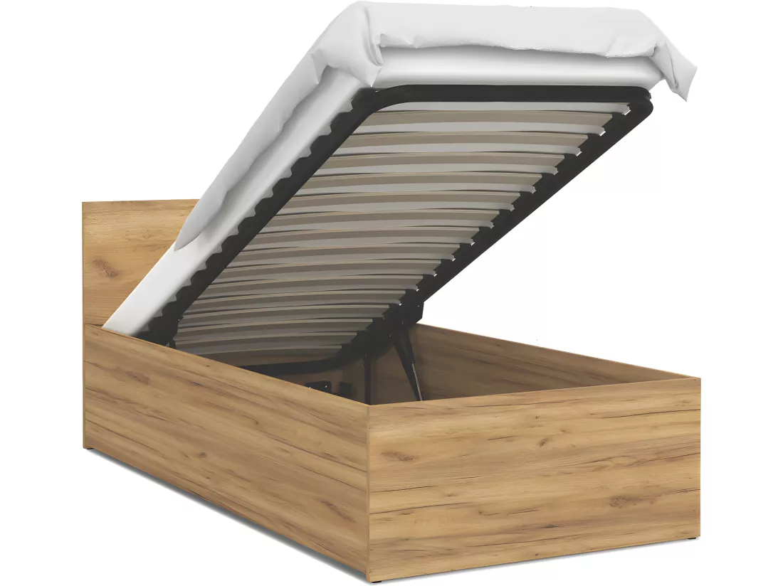 Lit Panama 90x200 + coffre - Sommier inclus Chêne