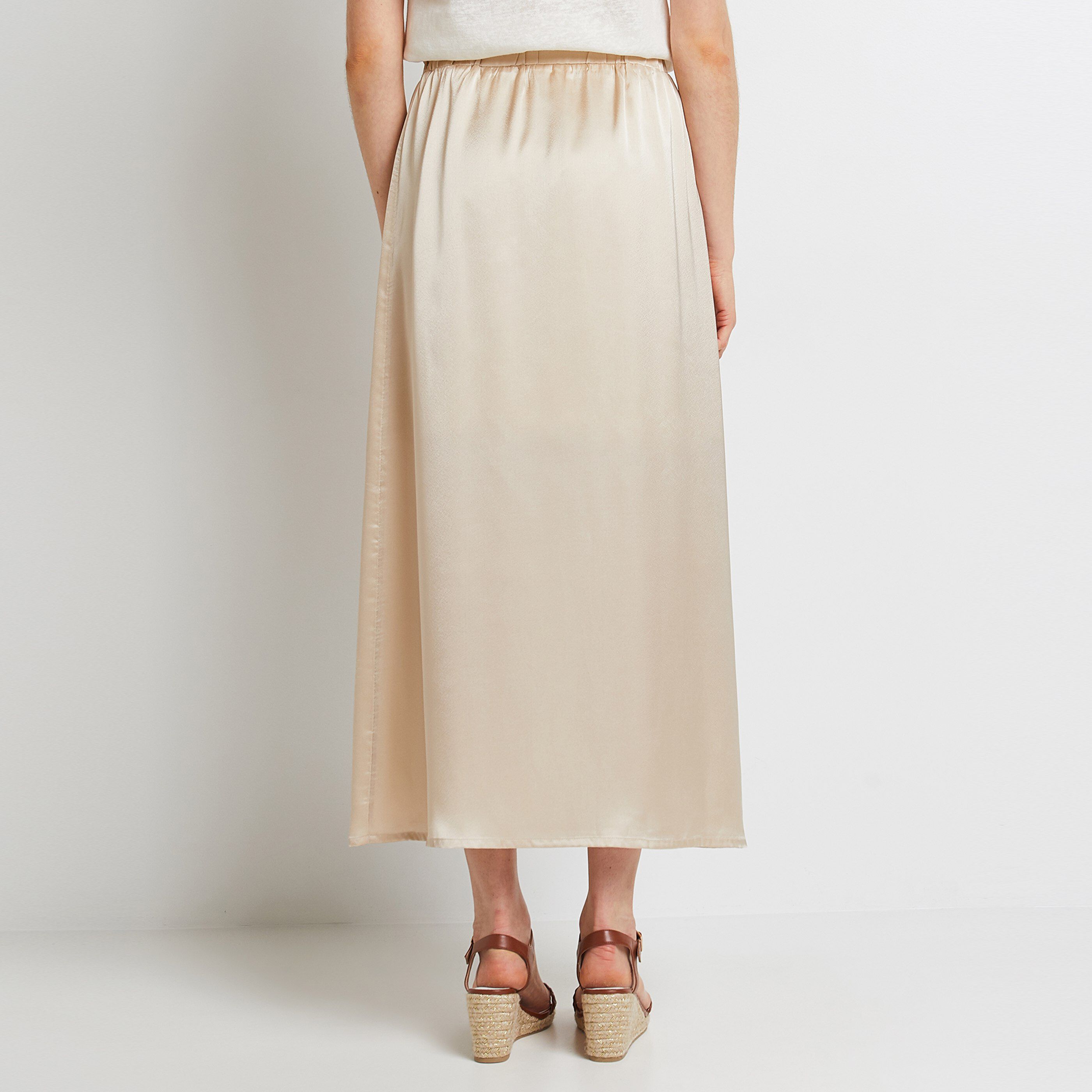 Jupe longue satinée femme - BEIGE