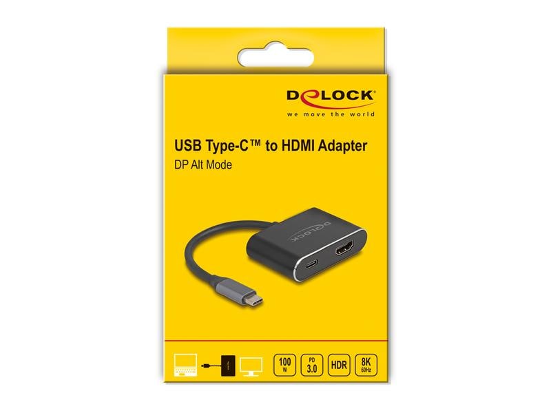 Delock Adapter 8K/60Hz USB Type-C - HDMI/USB Type-C Delock USB Type-C Adapter zu HDMI (DP Alt Mode) 8K mit HDR und Power Delivery 100 W