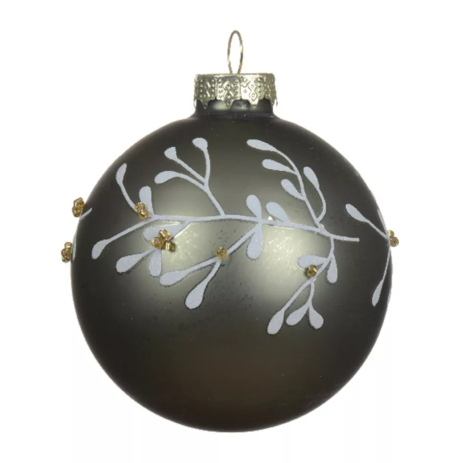 Lot de 3 boules de Noël en verre (D80 mm) Feuillage d'hiver Vert romarin