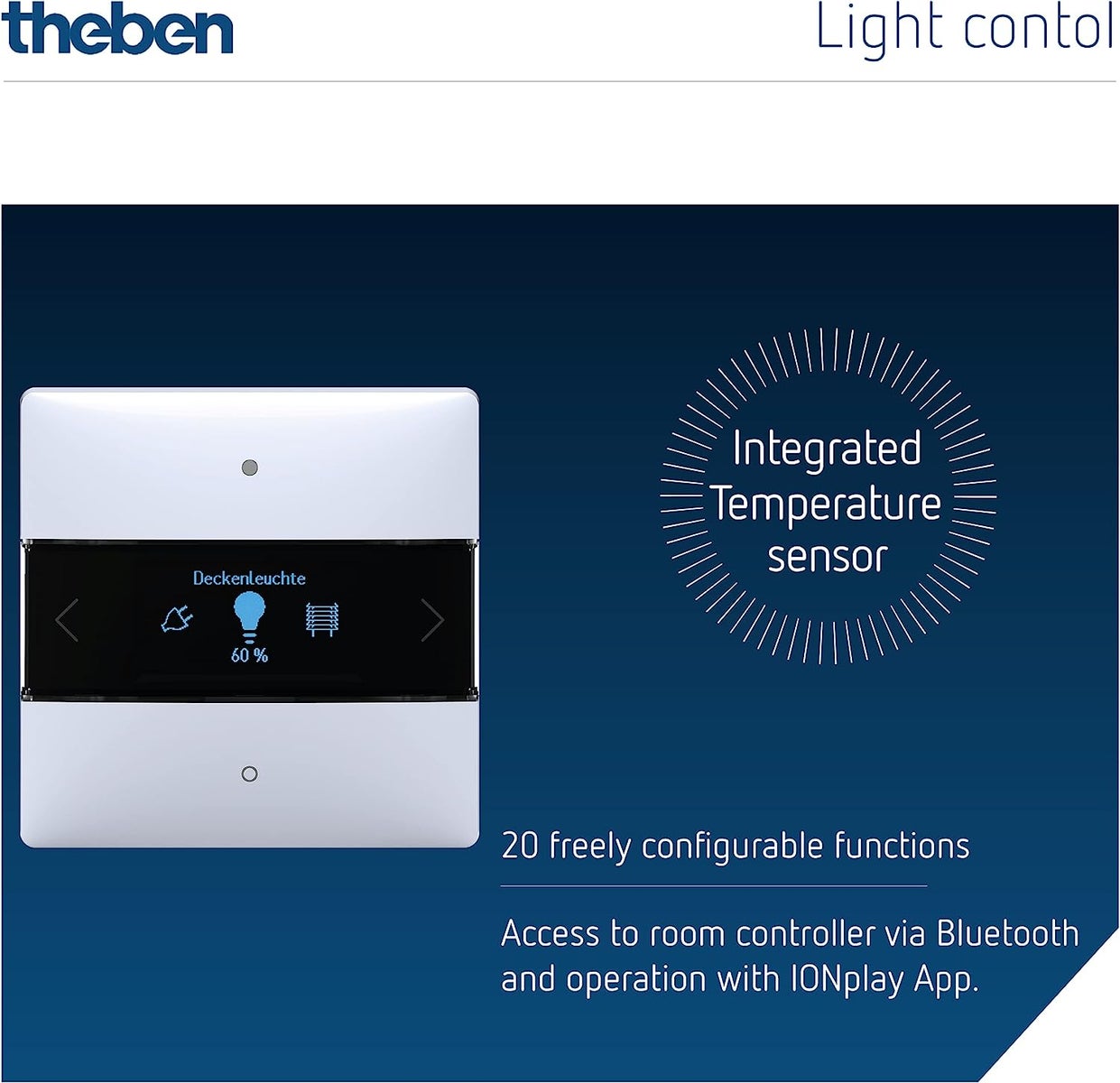 Theben 4969238 iON 108 KNX-ruimtecontroller met geïntegreerde temperatuurregelaar | Veilige communicatie via KNX Data Secure | App-bediening via Bluetooth