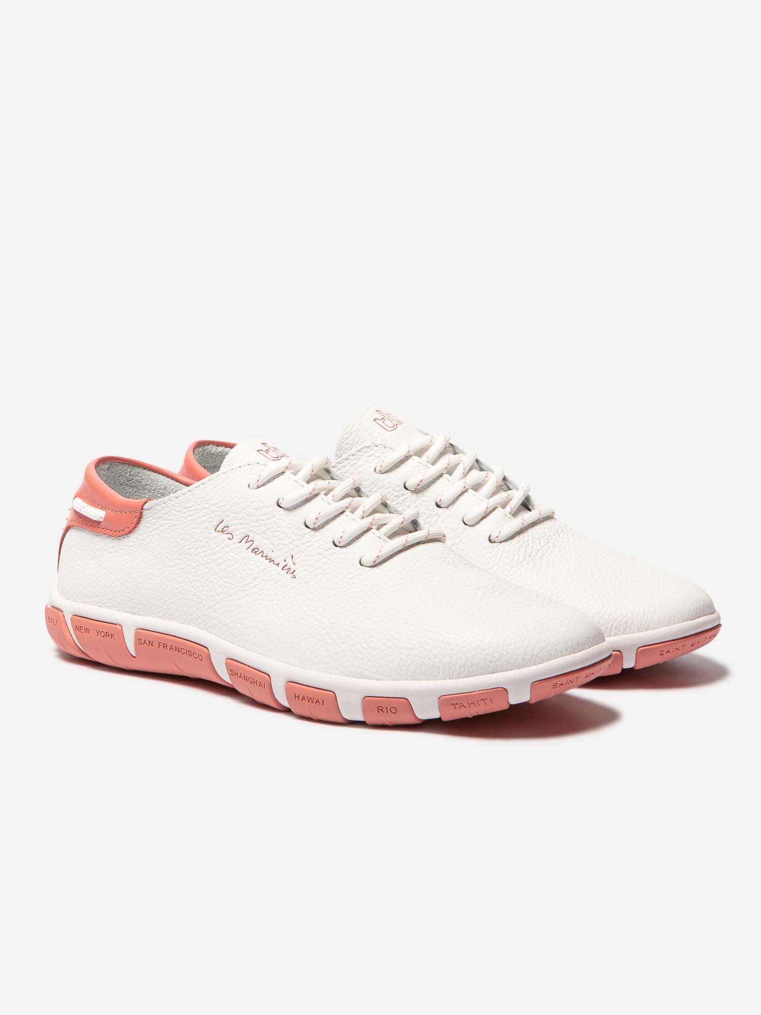 Tennis Femme Confort Cuir Blanc Semelle Rose