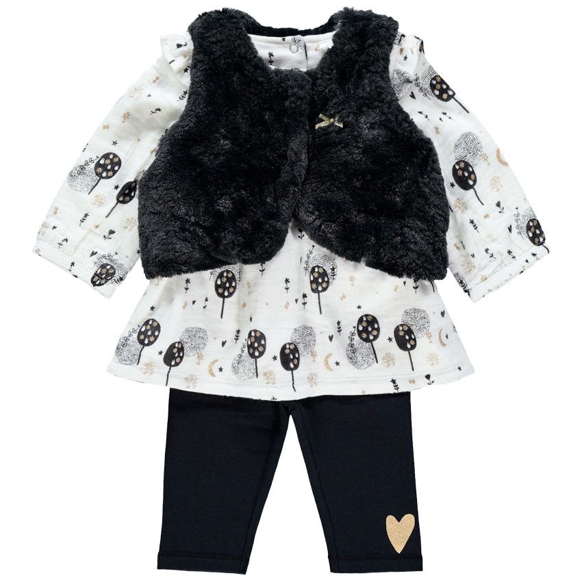 Ensemble 3 pièces avec tunique imprimée, gilet et legging print coeur - Gris foncé