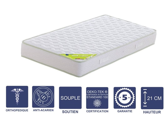 LITERIE JULIEN - Matelas 120x190 x 21 cm + Alèse + Oreiller Visco - Souple ...