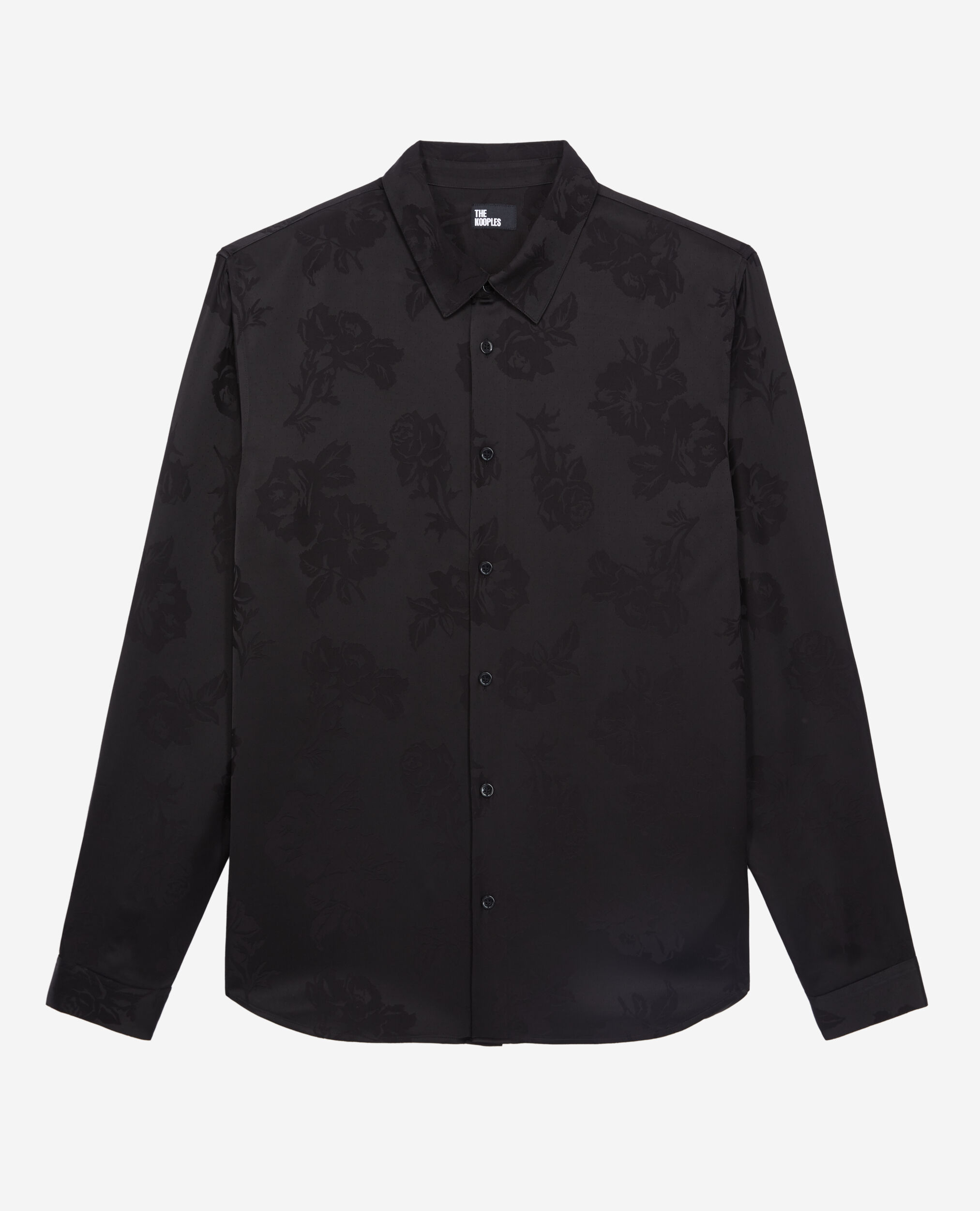 Chemise jacquard noire à fleurs