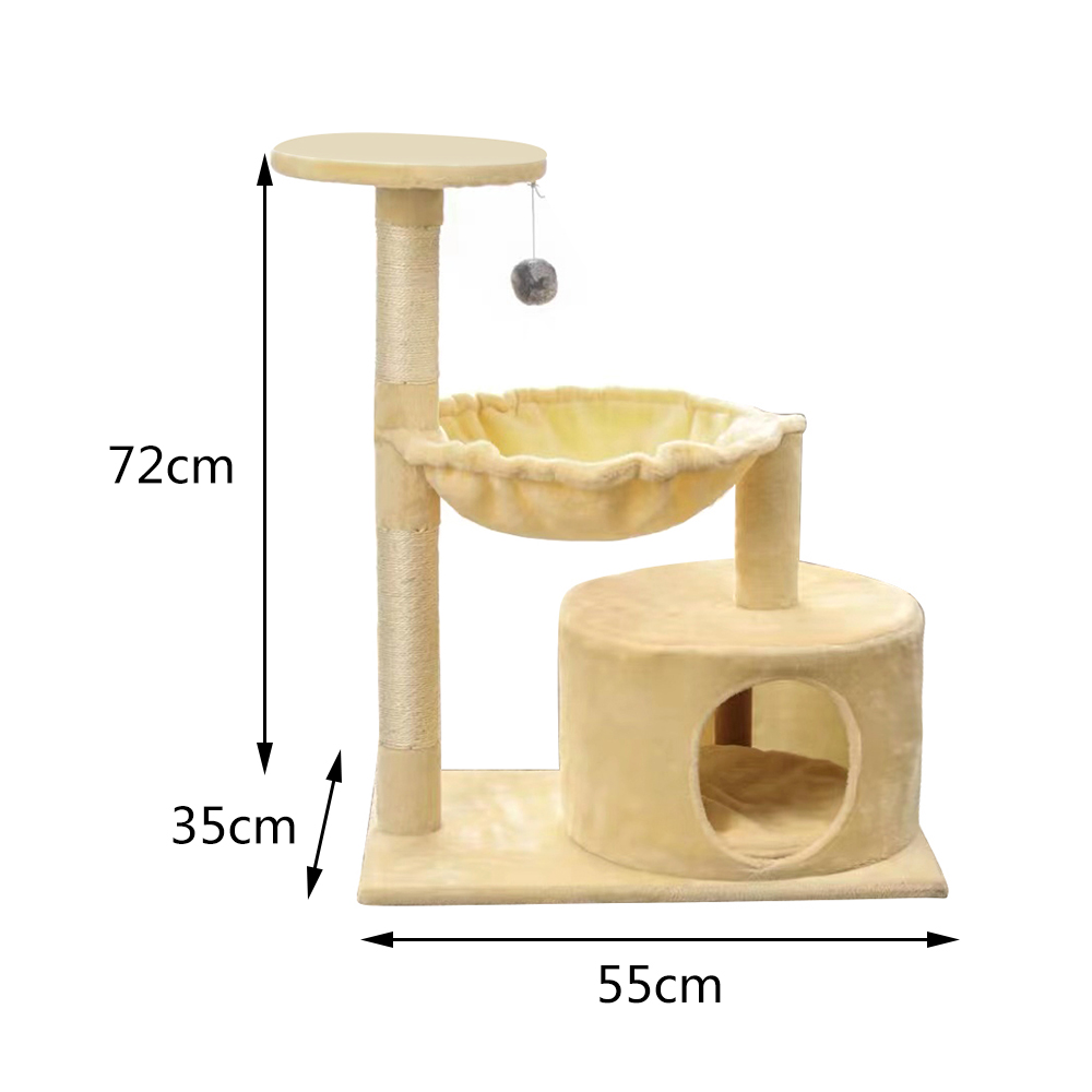 Árvore para gatos de madeira com forro de sisal e pelúcia.