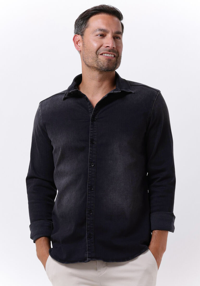 PUREWHITE donkergrijze purewhite casual overhemd plain denim shirt with blue pearl buttons