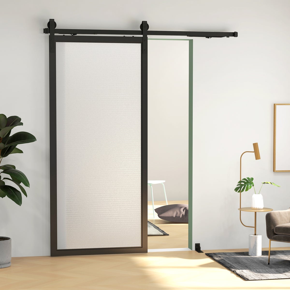 HOMCOM Schuifdeurbeslagset 183 cm Complete set met rails, rollen, anti-springbeveiliging, deurstopper, vloergeleider, schuifdeursysteem van koolstofstaal, zwart