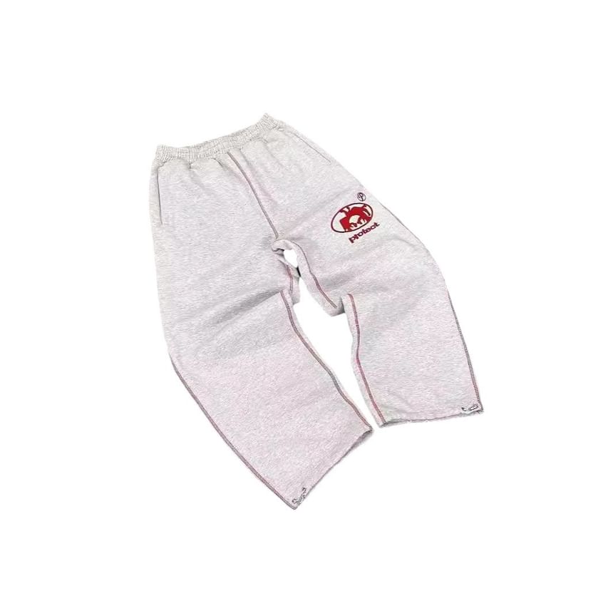 Jerolenea - Elastische taille, cartoon geborduurd, contrasterend gestikt, wijde joggingbroek
