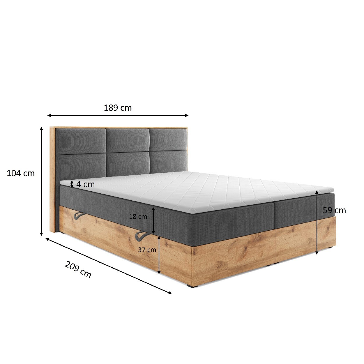M-Punkt GmbH Boxspringbett STOCKHOLM Eiche Holz mit Bettkasten 180 x 200 cm Webstoff Schwarz - versch. Varianten