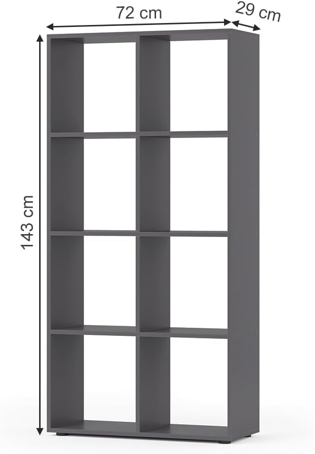 Vicco Raumteiler Scutum, stehendes Bücherregal, Grau, 72 x 143 cm