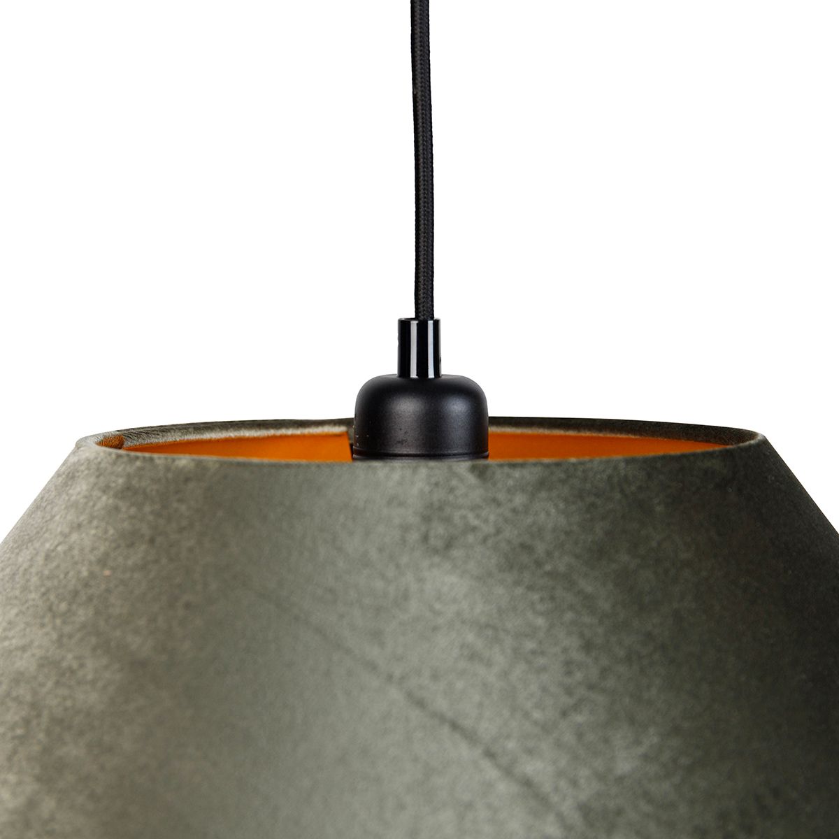 Hanglamp zwart met dubbele velours lampenkap groen met gouden binnenkant 2-lichts - Cava Luxe