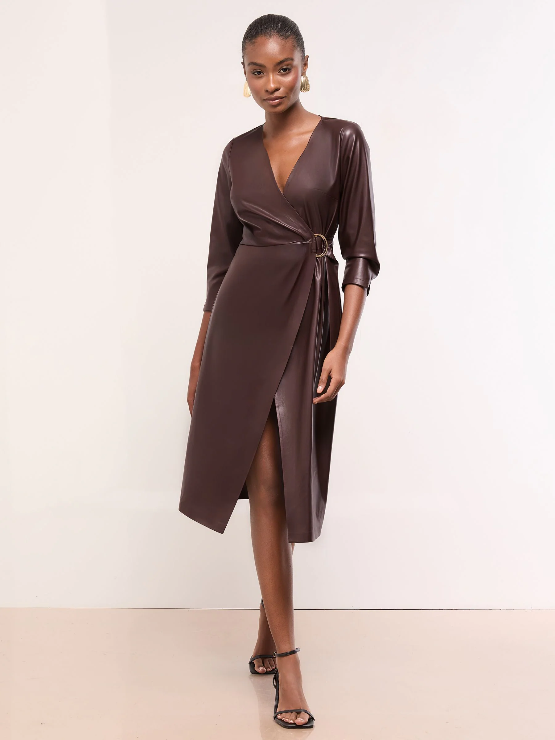 Bordeaux Rood imitatieleer - Lipsy midi-jurk met overslag