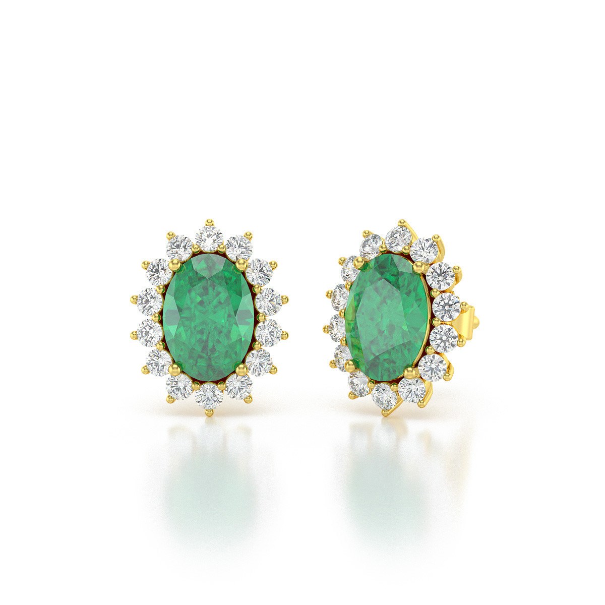 Boucles d'oreilles ADEN Or 585 Jaune et Emeraude Forme Marquise 2.25grs