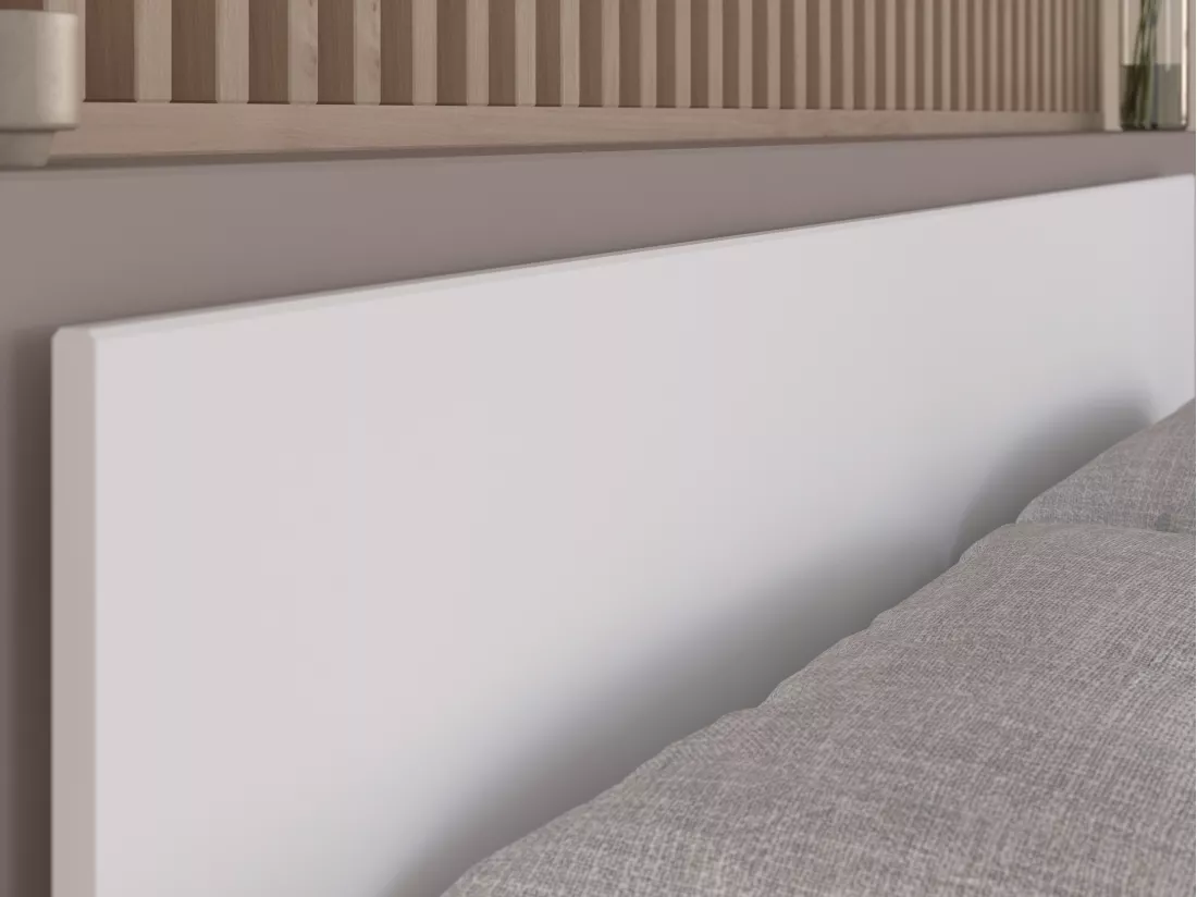 Lit 140 x 190/200 cm avec rangements - Blanc et naturel + Sommier - KINSELIA
