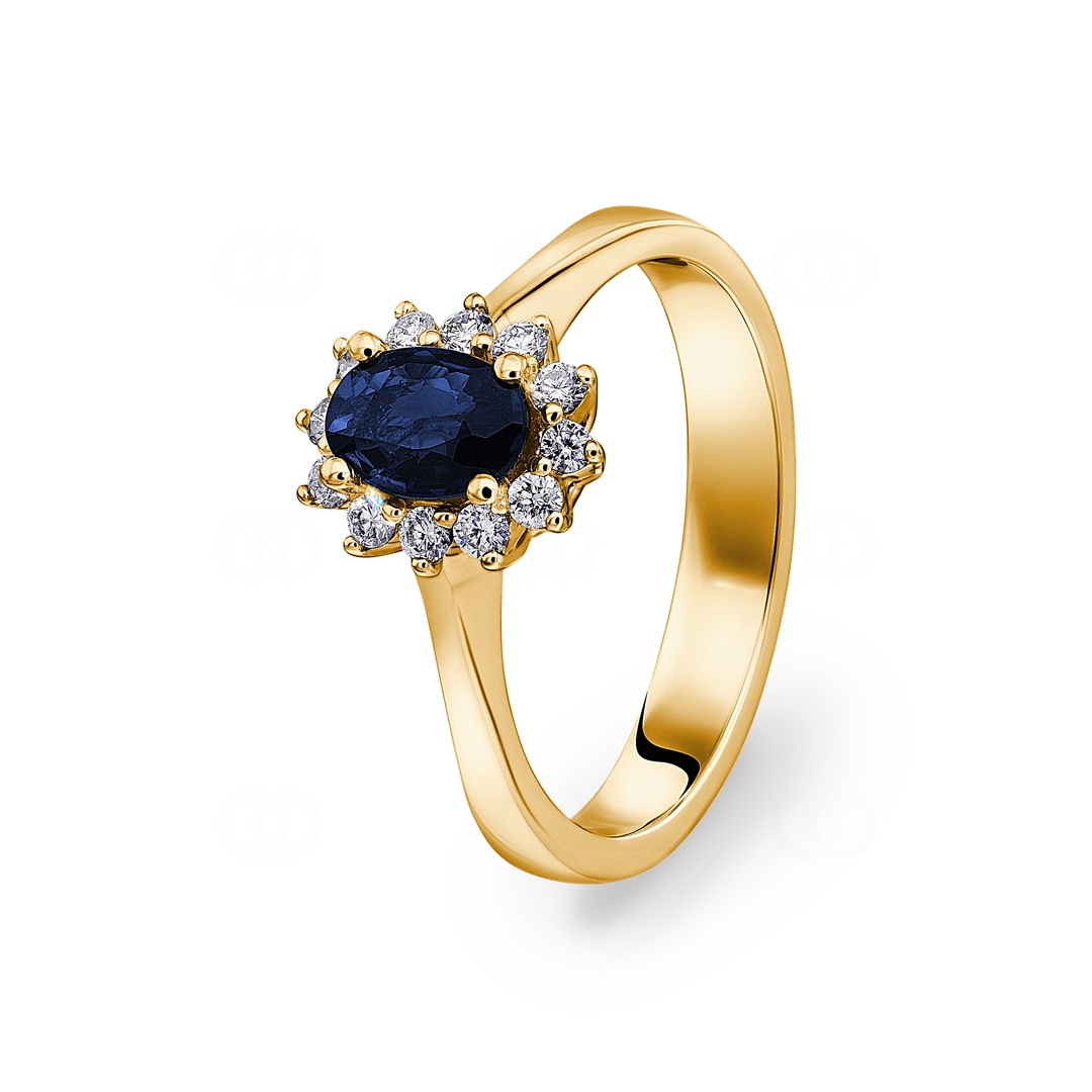 Damenring 750/18 K Gelbgold mit Diamanten 0.17 ct H/si & Saphir 0.52 ct