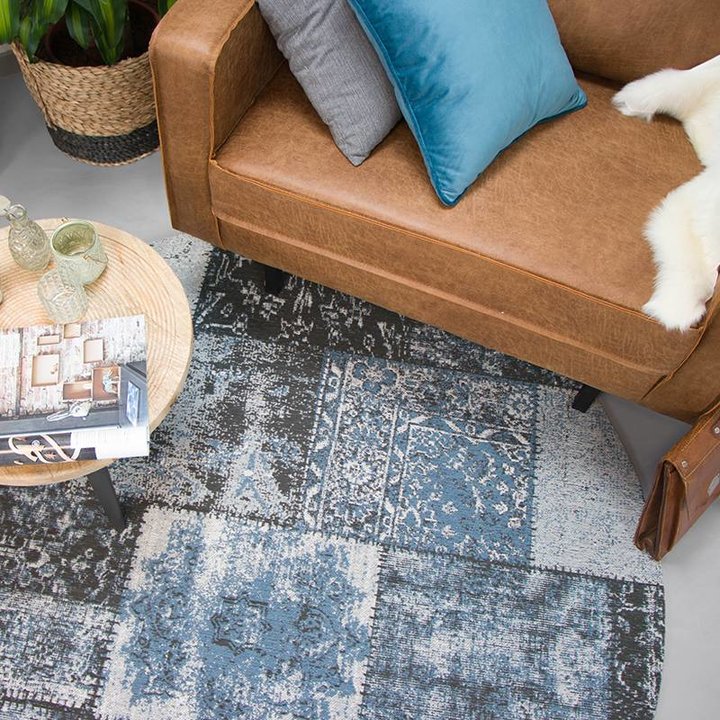 Rond patchwork vloerkleed - Dreams Grijs/Blauw