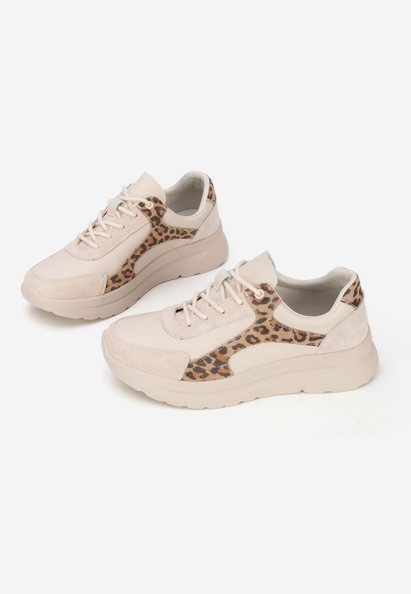 Baskets pour femme en cuir beige Arkania