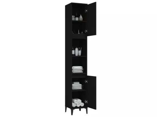 Armoire de salle de bain noir 30x30x190 cm bois d'ingénierie