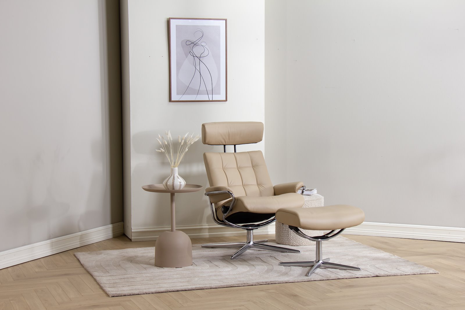 London lenestol m/krakk Hud Paloma Beige - Cross - Chrome