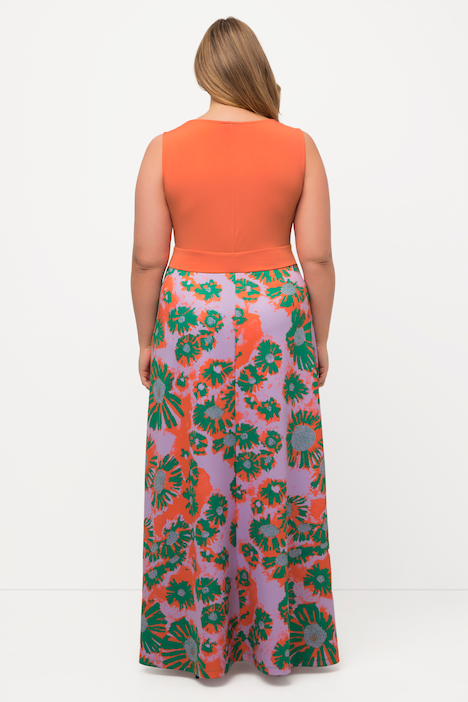 Jersey-Maxikleid, Blüten, V-Ausschnitt, ärmellos