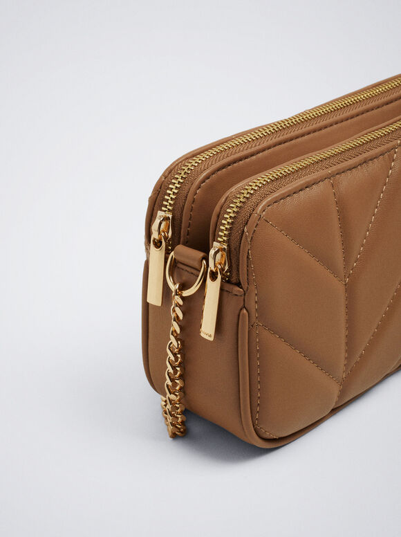 Bolsa de ombro acolchoada - Camel
