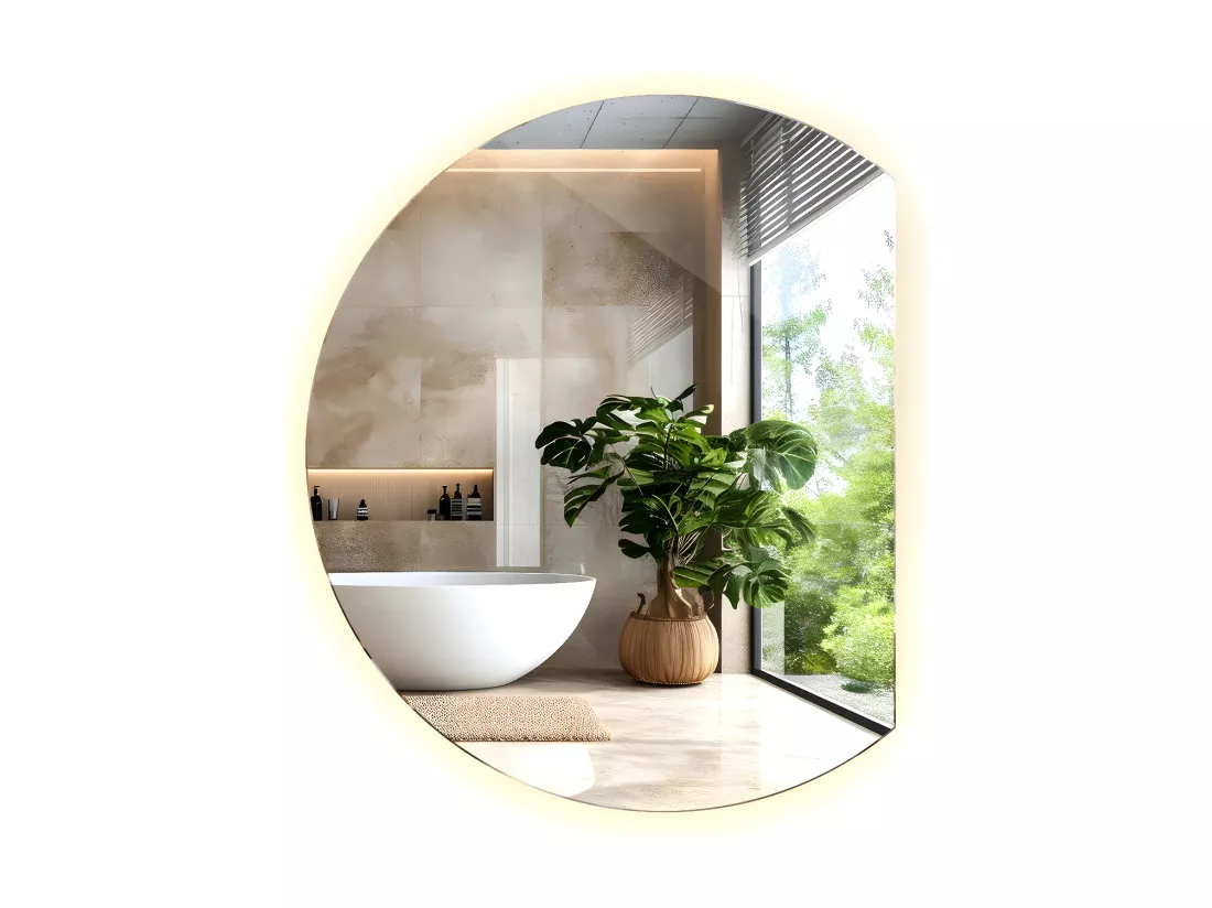 Miroir rond biseauté, miroir moderne avec rétroéclairage LED - 100 cm - Lumière chaude