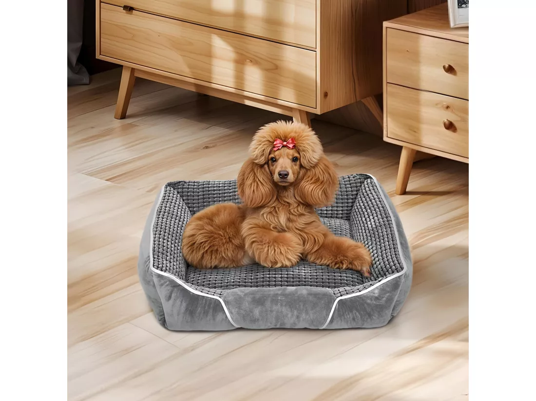 YITAHOME Panier - Moyen Chien - Gris - Dehoussable - Orthopédique - lit Chien - Matelas Lavable - 64x53cm