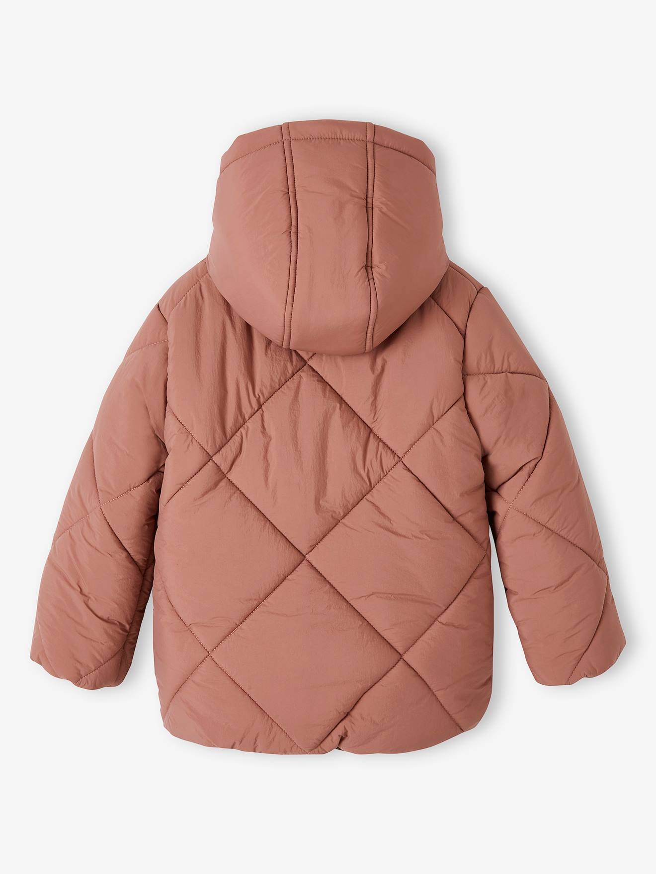 Jaqueta rosa acolchoada com capuz e forro de sherpa para meninas