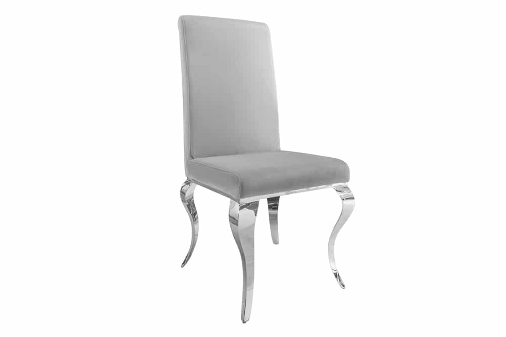Eleganter Stuhl MODERN BAROCK edel-grau Samt Stuhlbeine aus Edelstahl