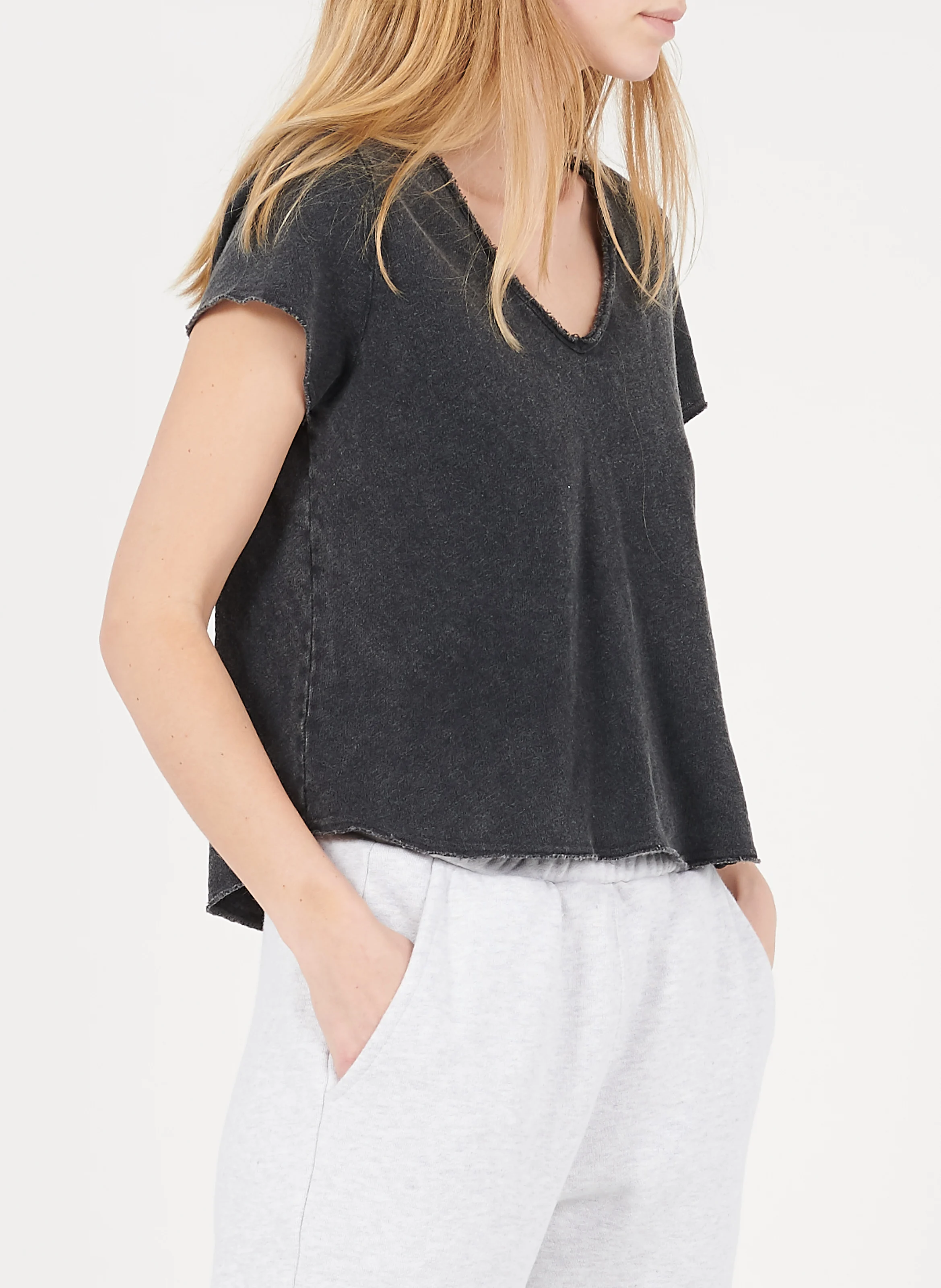 SONOMA - Tee-shirt droit col V en coton | Noir