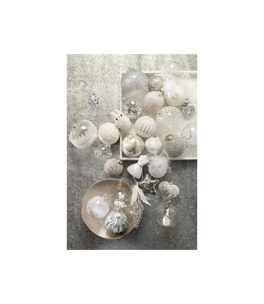 Paris Prix - Lot De 6 Boules De Noël couronne 8cm Blanc