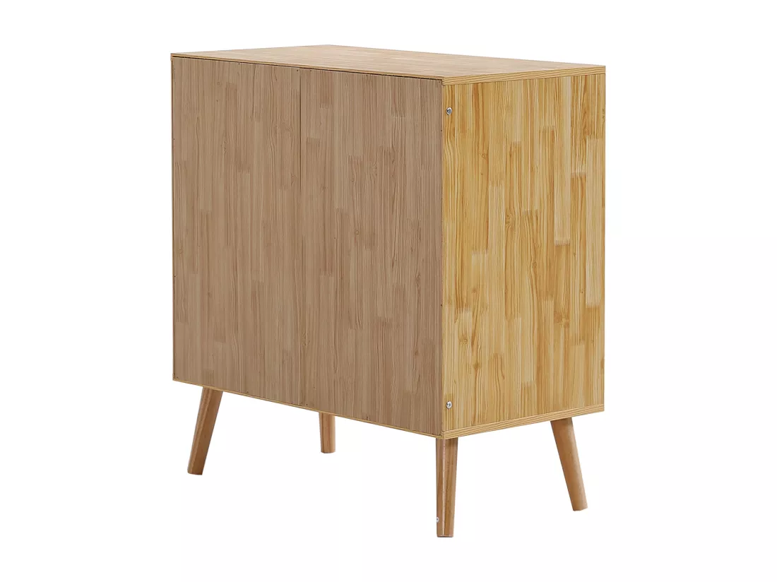 Commode avec 3 tiroirs et 1 compartiment abattant - en bois et rotin - Naturel