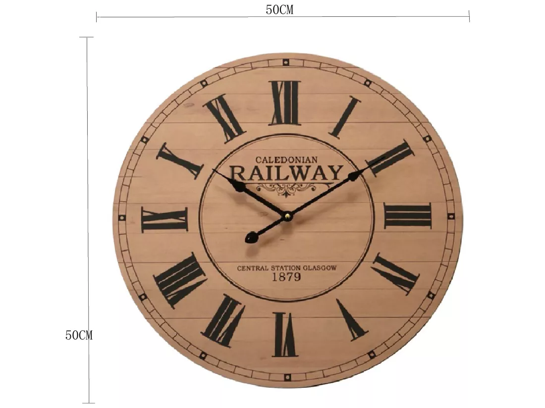 Horloge Murale Mdf Marron Noir Vintage Salon 50x50x4,5
