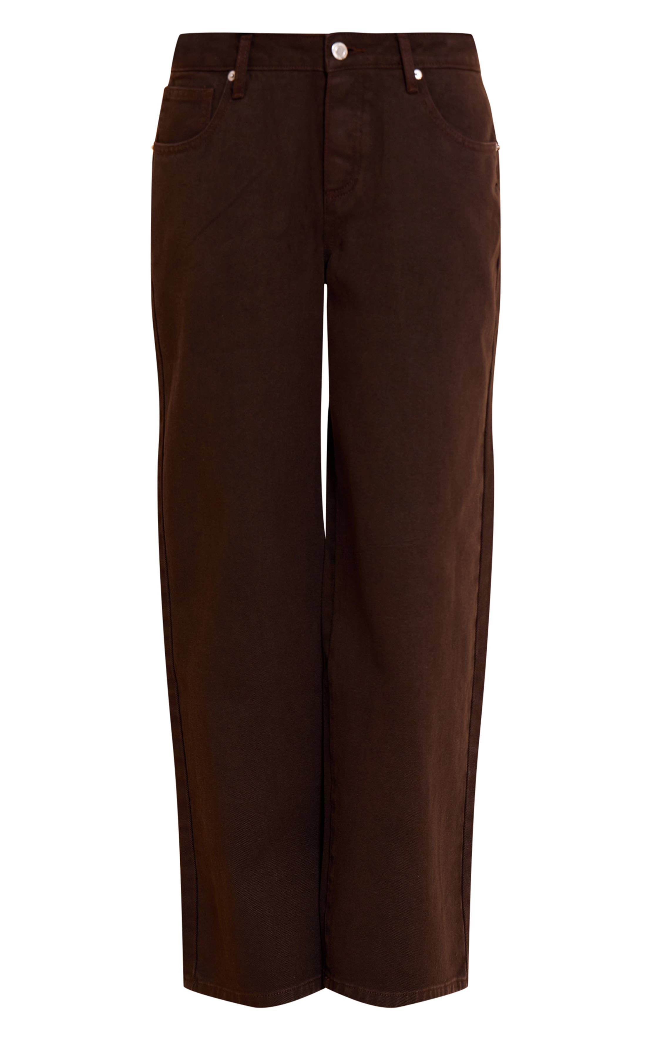Dark Chocolate Jean Droit À Taille Échancrée