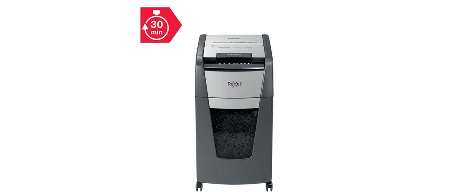 Aktenvernichter Rexel Optimum AutoFeed+ 225M, P-5<br>Automatischer Schredder (auto) für sichere Vernichtung vertraulicher Unterlagen (bis zu 225 Blatt)