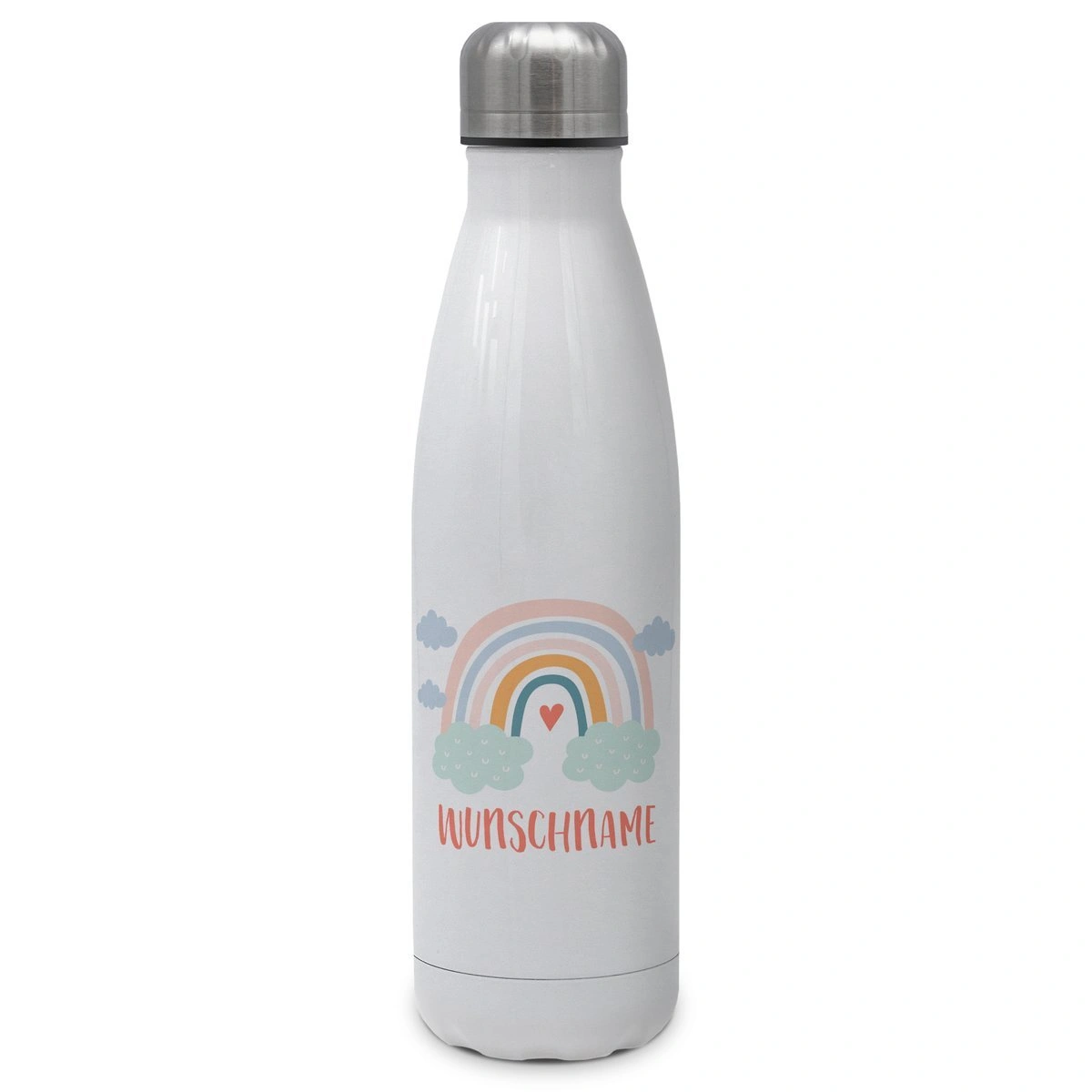 Thermo-Trinkflasche mit Namen, 500 ml, weiß (Motiv: Rainbow)