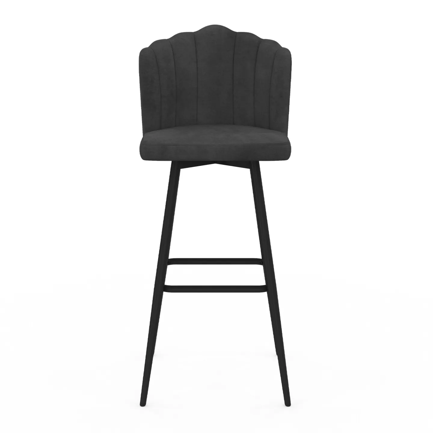 Lot de 2 tabourets de bar coquillage ADELLA gris anthracite en velours pieds noirs