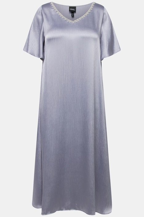 Kleid, Zierperlen, V-Ausschnitt, Halbarm