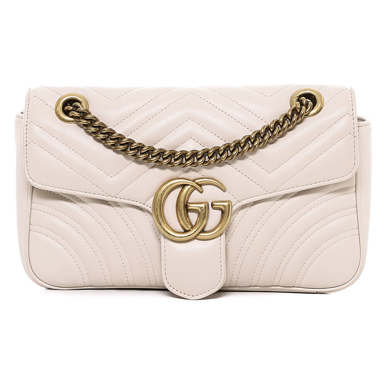 Gucci Sac bandoulière Marmont en Cuir Chevron beige - Très bon état - L.25 cm