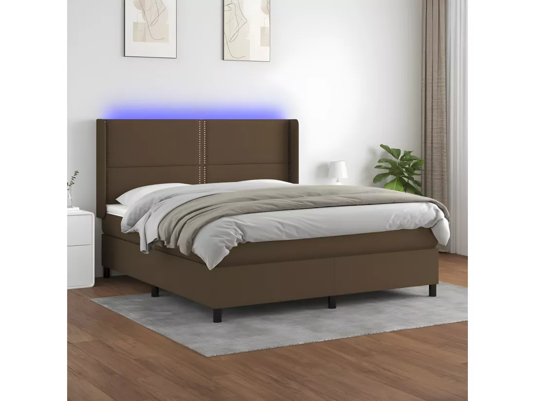 Sommier tapissier matelas et LED Marron foncé 160x200 cm Tissu
