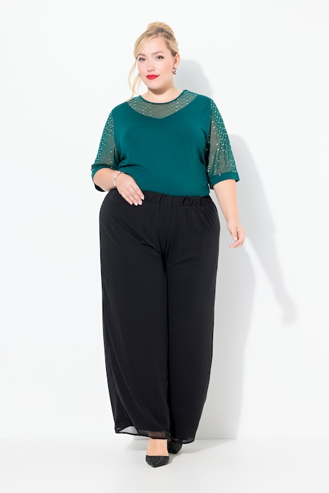 Chiffonhose, doppellagig, weites Bein, Elastikbund