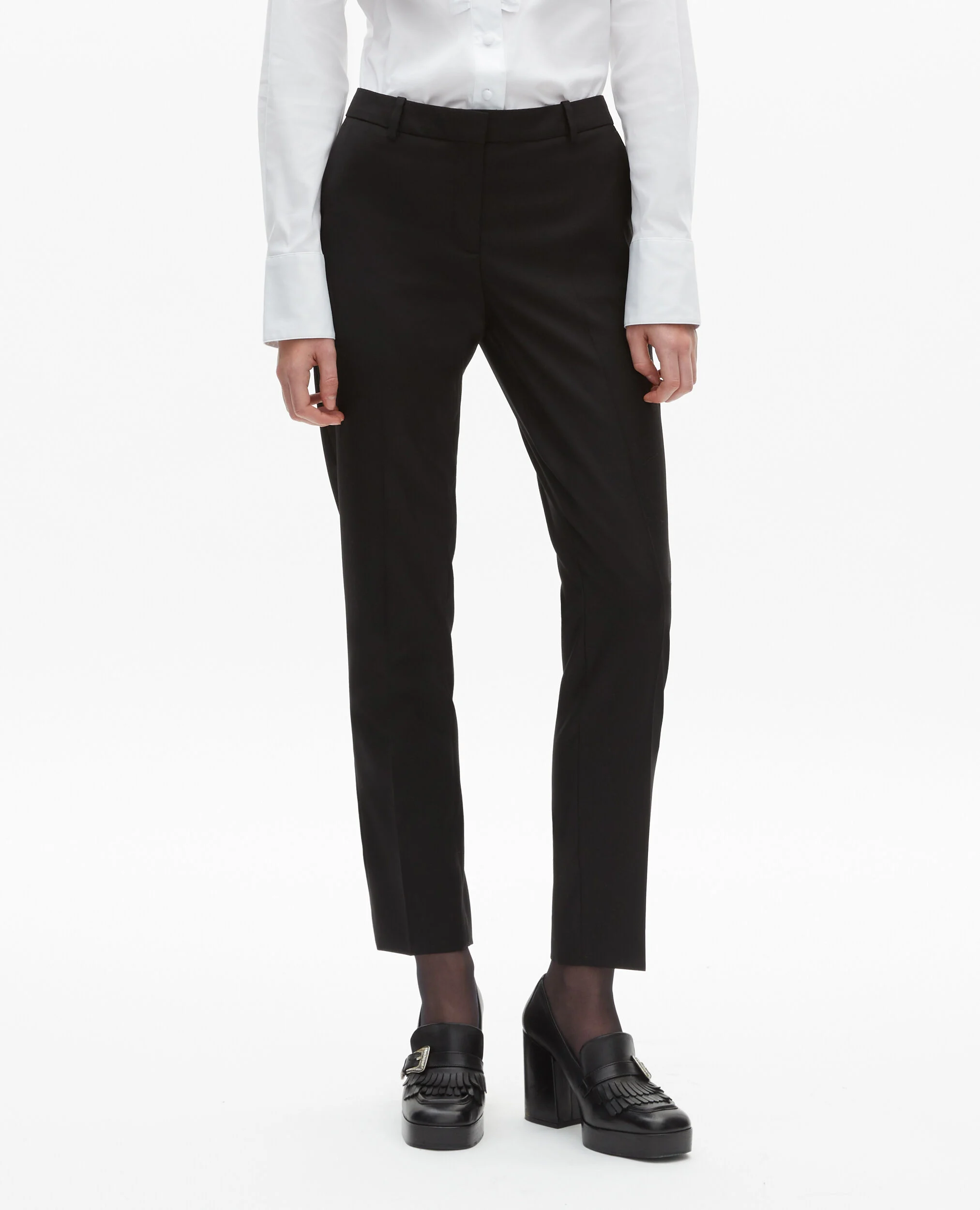 Pantalon tailleur en laine coupe ajustée noir