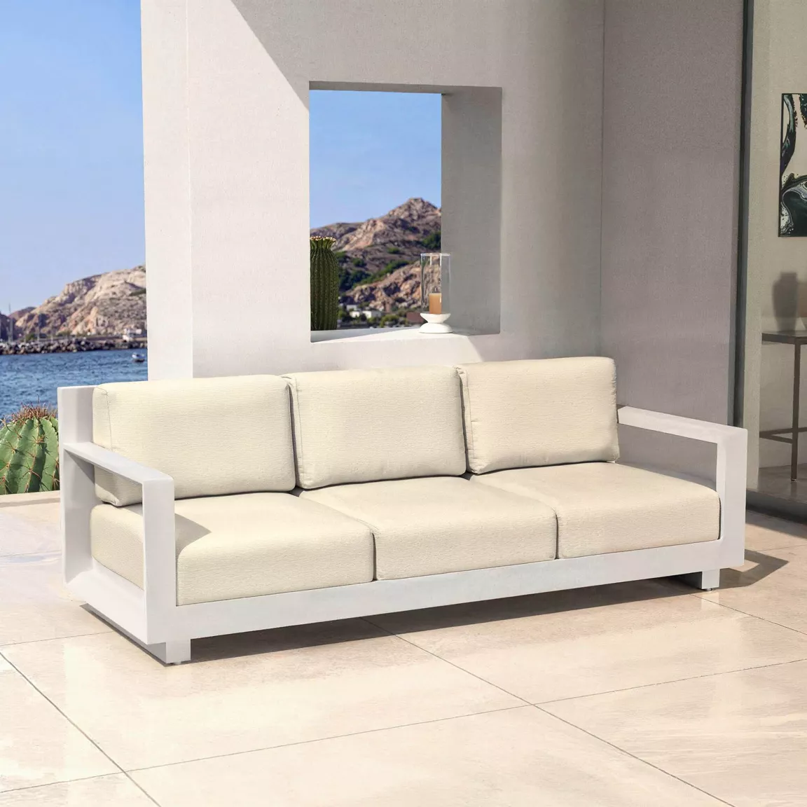 Salon de jardin aluminium 7 places 5 pcs Elba Blanc et beige