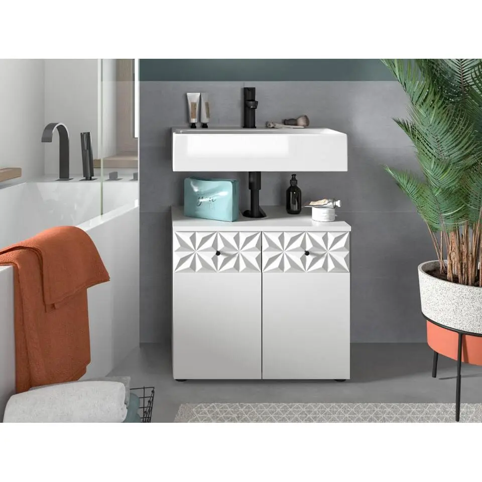 Hioshop Prisma wastafel 2 deuren wit