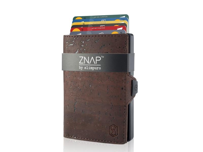 ZNAP Portemonnaie Slim Wallet Kork Brown, 8er Portemonnaie mit entfernbarem Münzfach