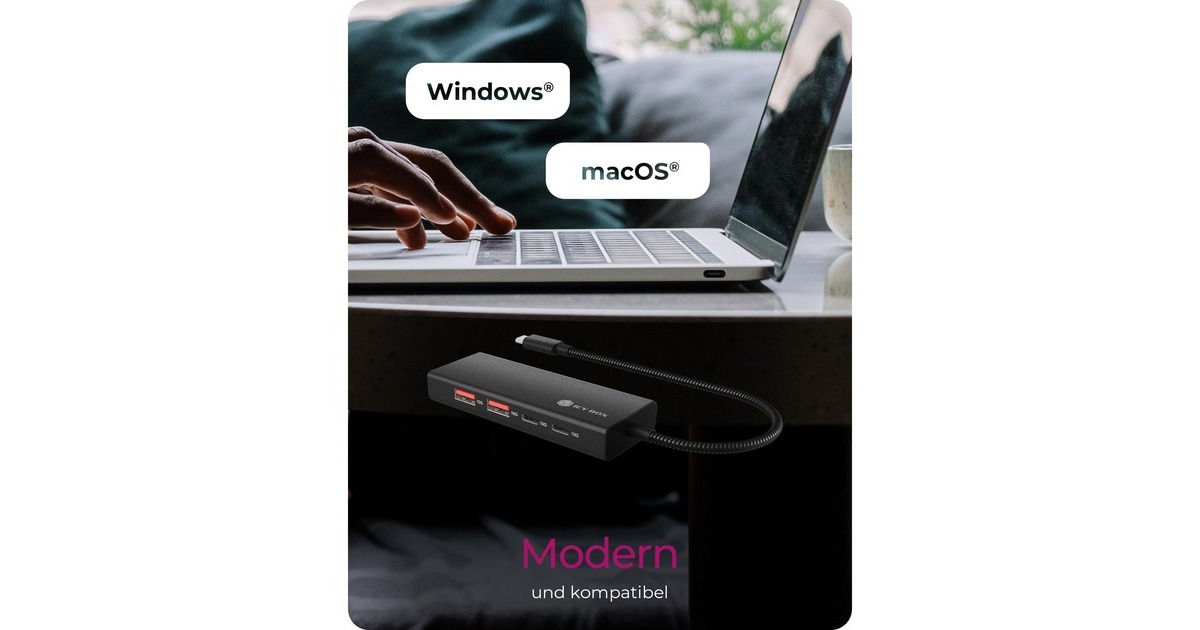 ICY BOXIB-HUB1436-CPD usb-hub  (Zwart, 2x USB-A, 2x USB-C)