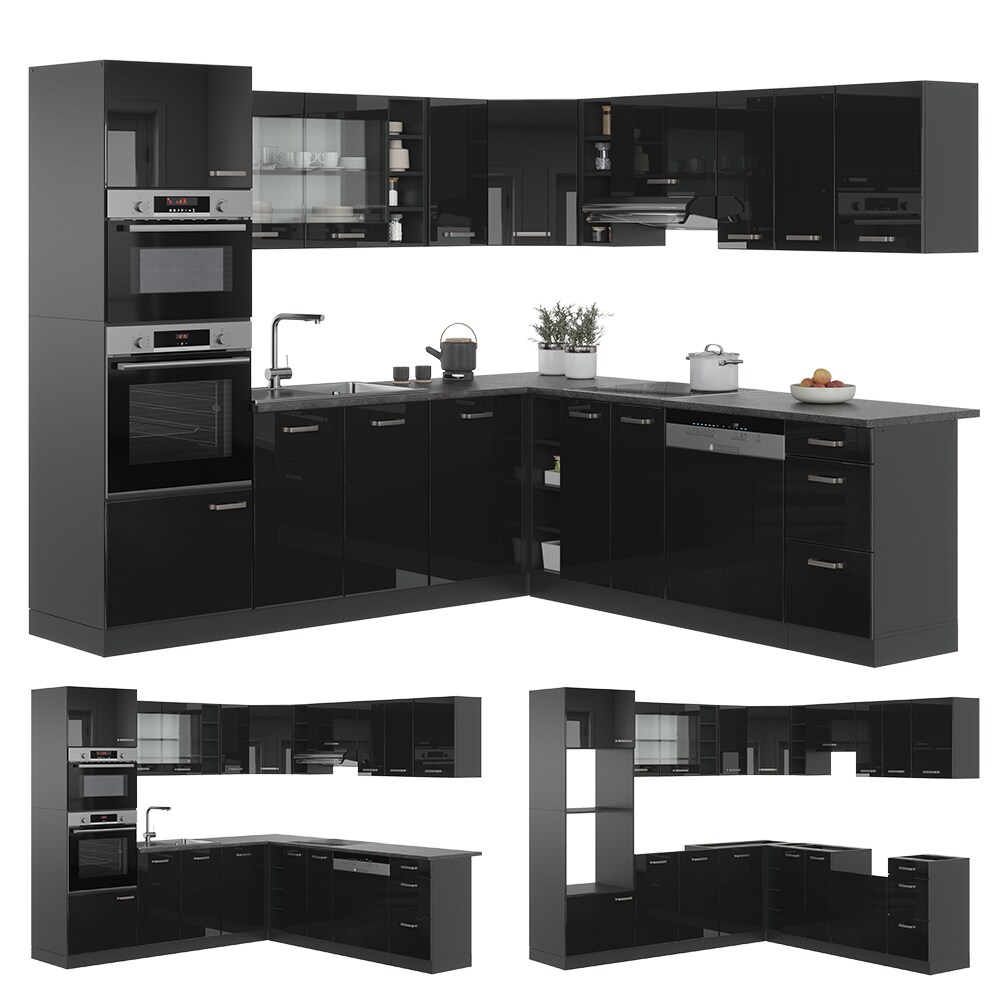 Vicco Eckküche R-Line Solid Anthrazit Schwarz 247x237 cm modern Küchenschränke Küchenmöbel