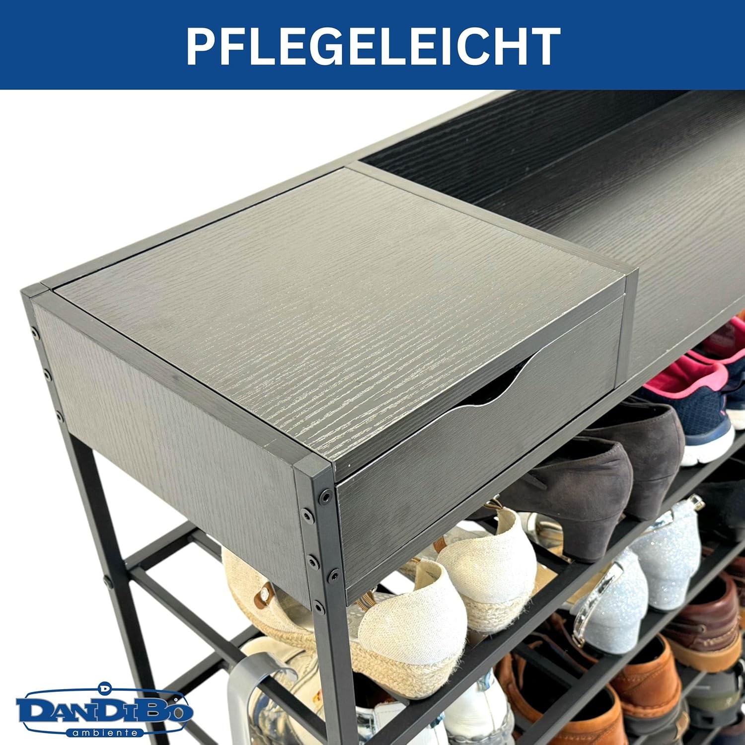 DanDiBo Schuhregal Platzsparend Metall Schwarz Modern 6 Etagen 100 cm mit Ablage Schuhständer mit Stauraum Schuhablage Schuhaufbewahrung Regal Design Shoe Rack