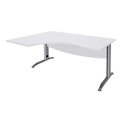 Bureau compact à gauche IDRA - L160 cm - Pieds alu - plateau Blanc perle (Pieds de renfort obligatoire à rajouter - non inclus)